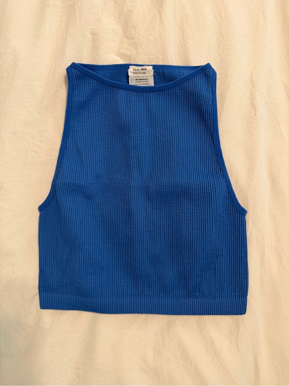 Cotton On Royal Blue Ribbed High-Neck Crop Tank